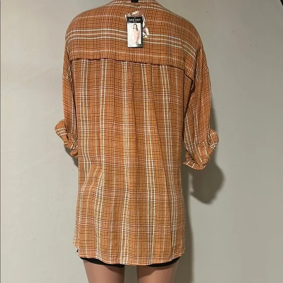 Nine West Women’s Hi-Lo Roll Tab Sleeves Top Tunic Striped Size XXL - Picture 6 of 9